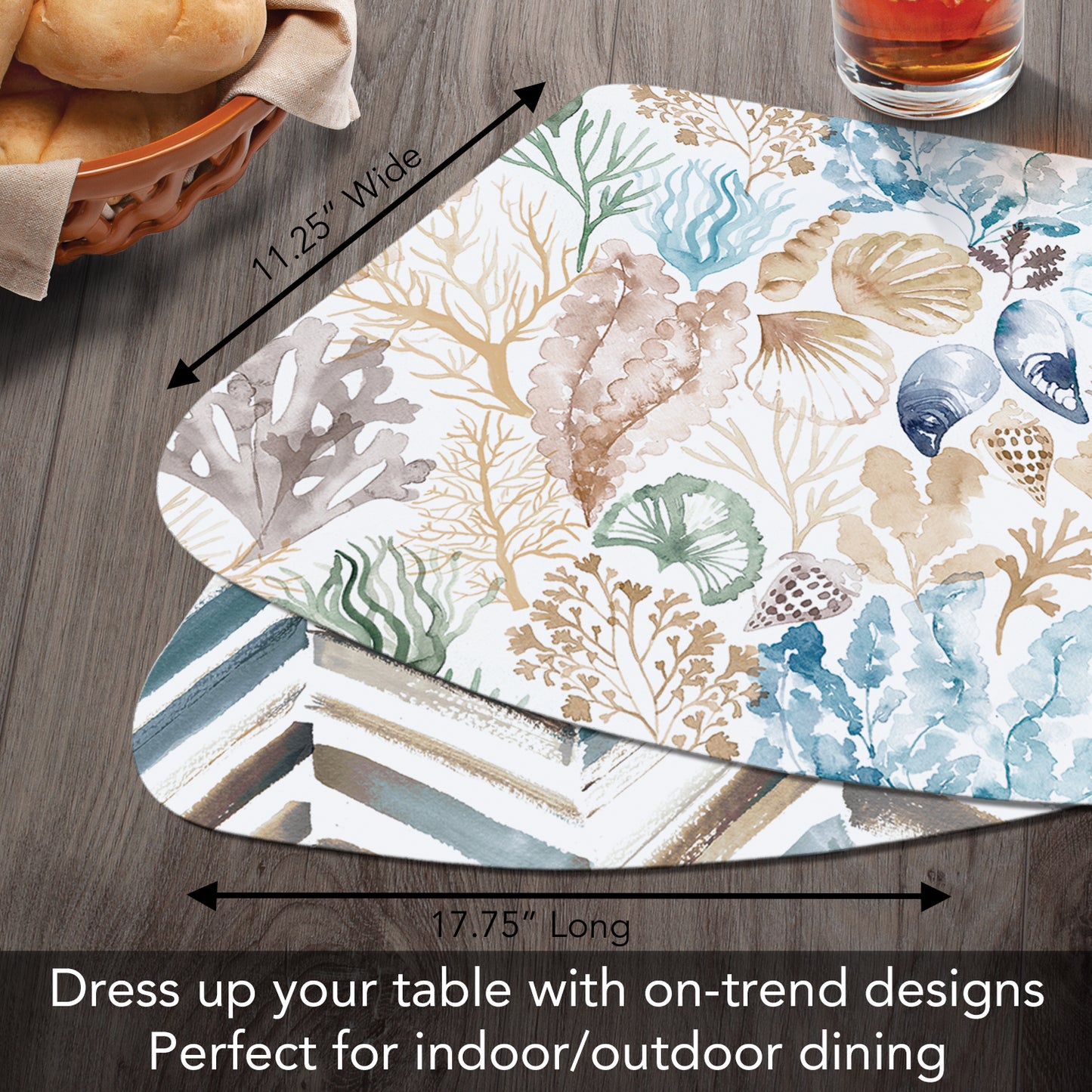 CounterArt Tidepool 4 Pack Wedge Shaped Reversible Easy Care Placemats Made in the USA
