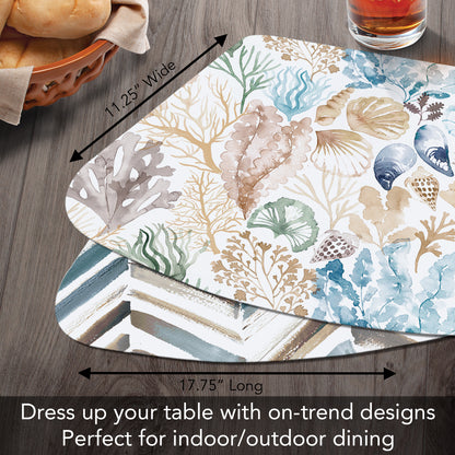 CounterArt Tidepool 4 Pack Wedge Shaped Reversible Easy Care Placemats Made in the USA