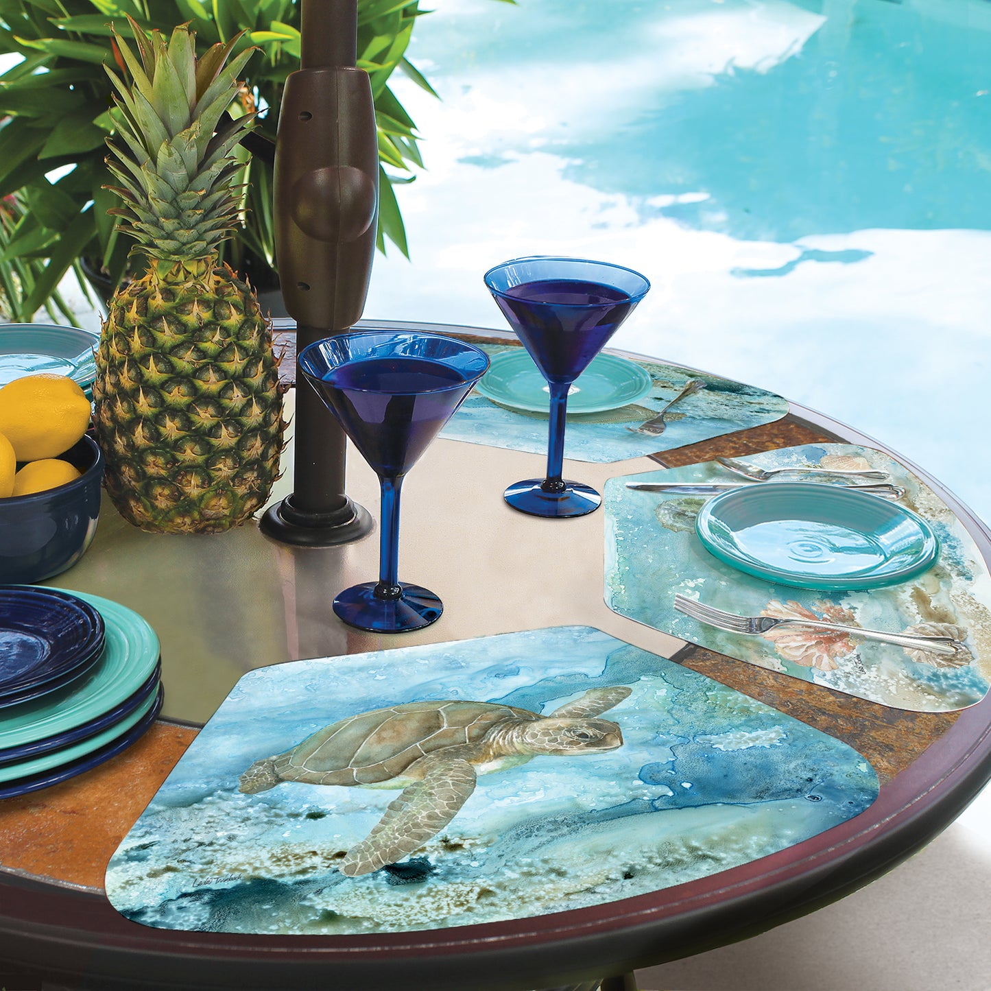 CounterArt Under Sea Life 4 Pack Wedge Shaped Reversible Easy Care Placemats Made in the USA