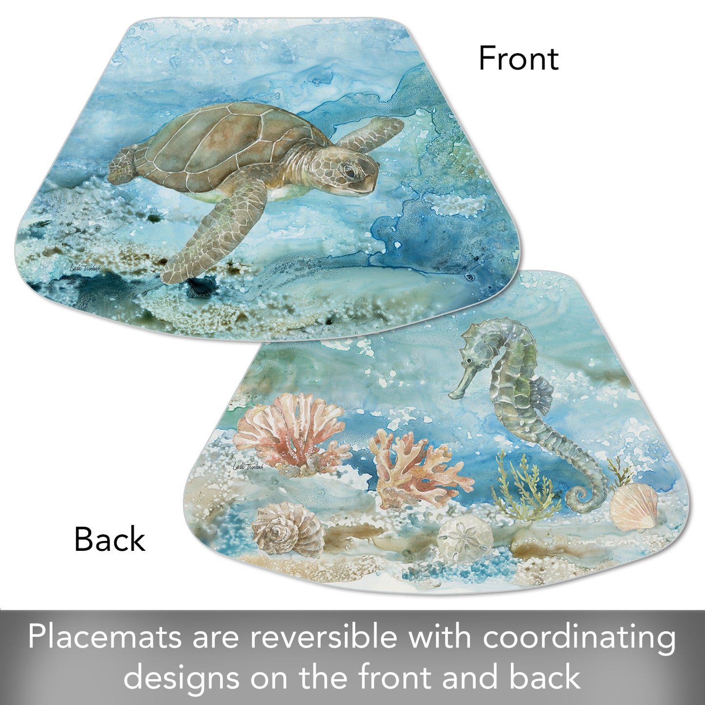 CounterArt Under Sea Life 4 Pack Wedge Shaped Reversible Easy Care Placemats Made in the USA