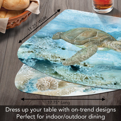 CounterArt Under Sea Life 4 Pack Wedge Shaped Reversible Easy Care Placemats Made in the USA