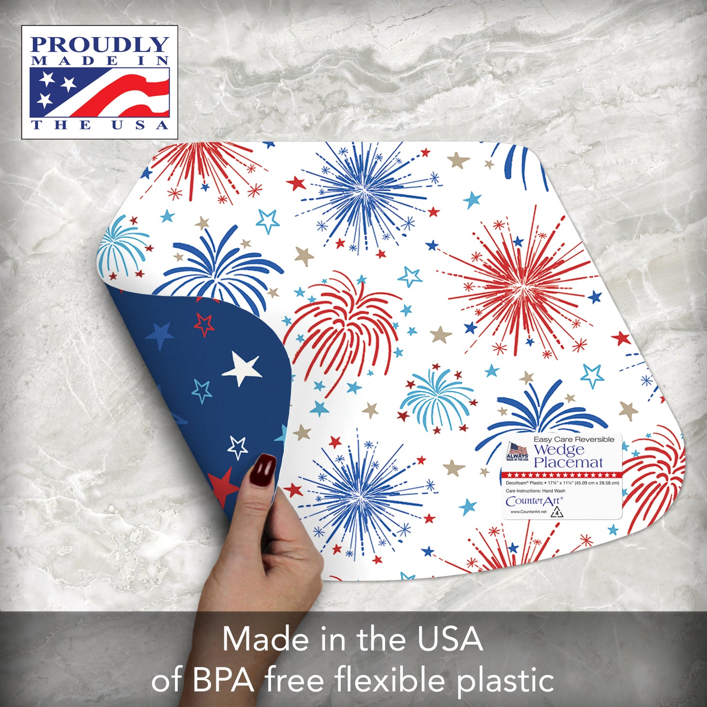CounterArt Star Spangled 4 Pack Wedge Shaped Reversible Easy Care Placemats Made in the USA