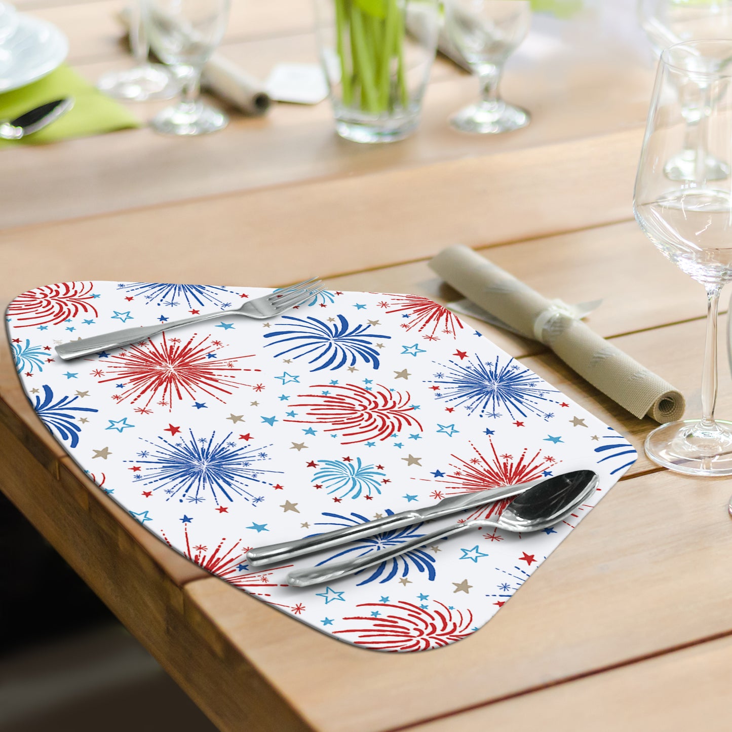 CounterArt Star Spangled 4 Pack Wedge Shaped Reversible Easy Care Placemats Made in the USA