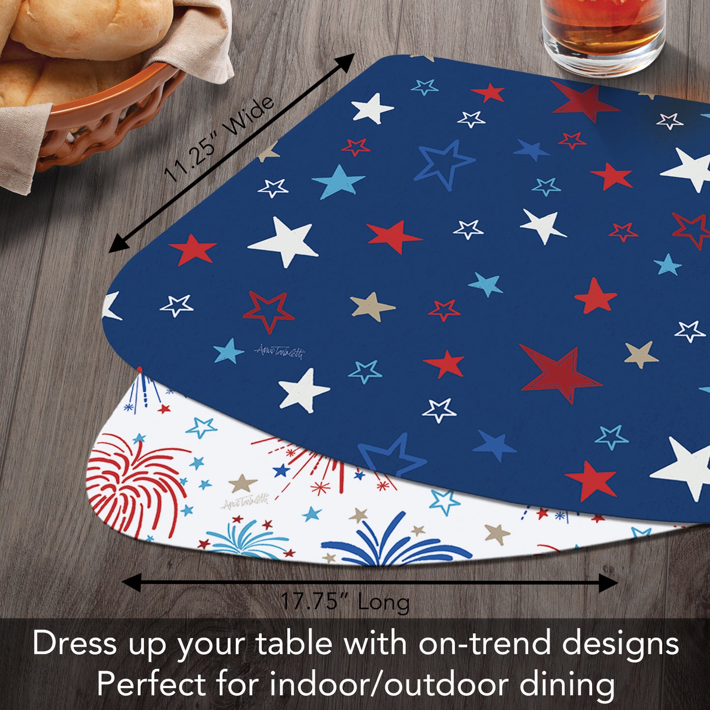 CounterArt Star Spangled 4 Pack Wedge Shaped Reversible Easy Care Placemats Made in the USA