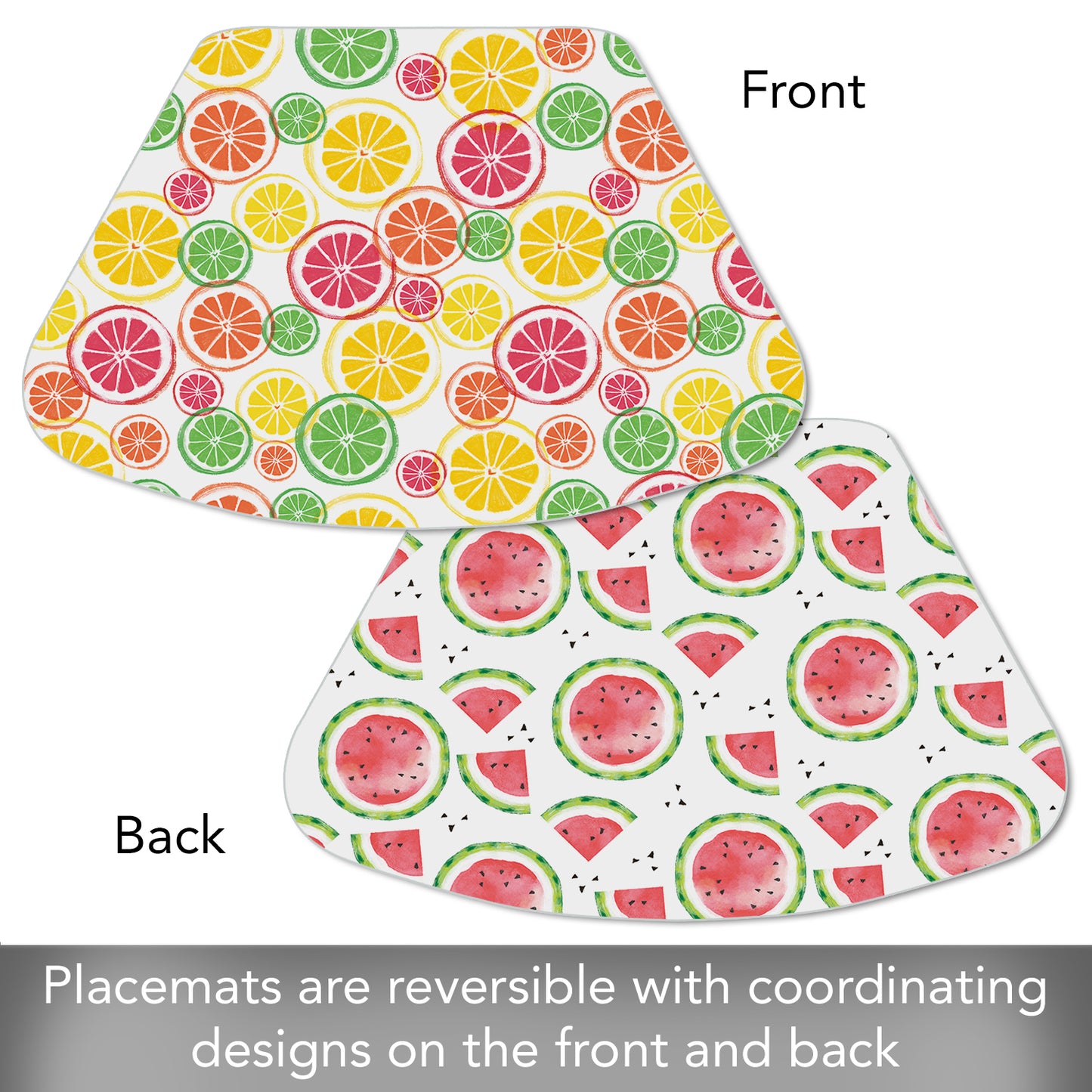 CounterArt Fruity Summer 4 Pack Wedge Shaped Reversible Easy Care Placemats Made in the USA