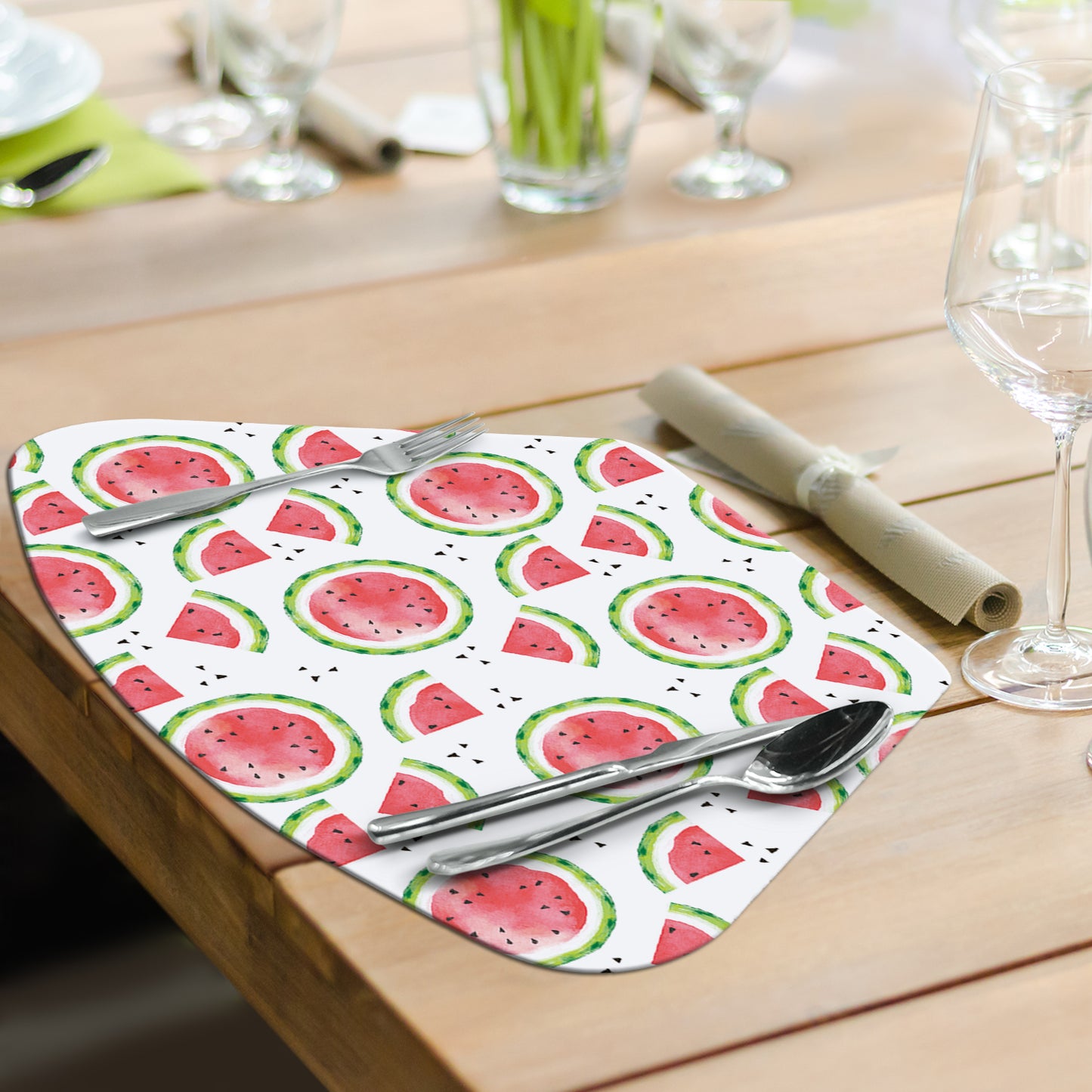 CounterArt Fruity Summer 4 Pack Wedge Shaped Reversible Easy Care Placemats Made in the USA
