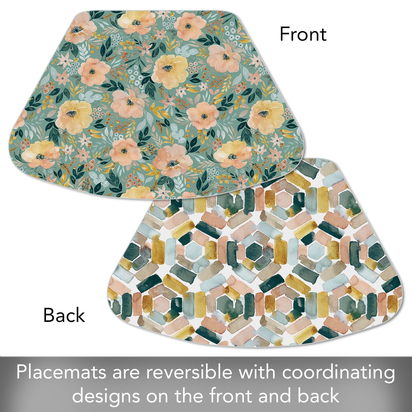 CounterArt Modern Floral 4 Pack Wedge Shaped Reversible Easy Care Placemats Made in the USA