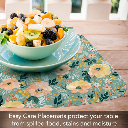 CounterArt Modern Floral 4 Pack Wedge Shaped Reversible Easy Care Placemats Made in the USA