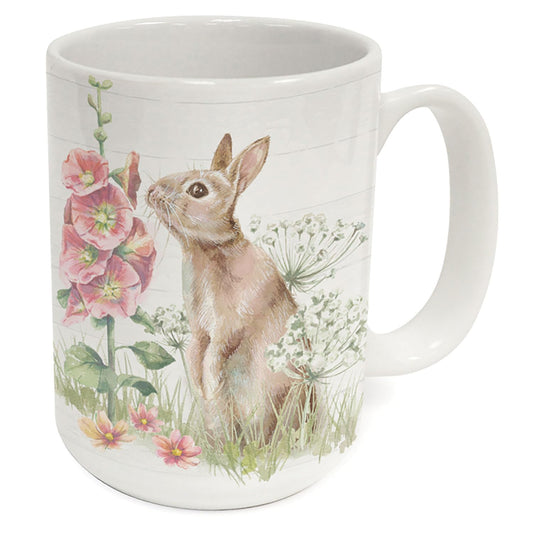 Highland Home Bunny Garden Large Decorative Ceramic Mug 15 oz. Manufactured in the USA