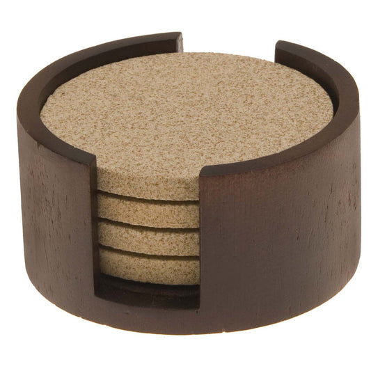 Thirstystone Dark Walnut Wood Coaster Holder 4.75” Diameter Holds 4” Round Coasters