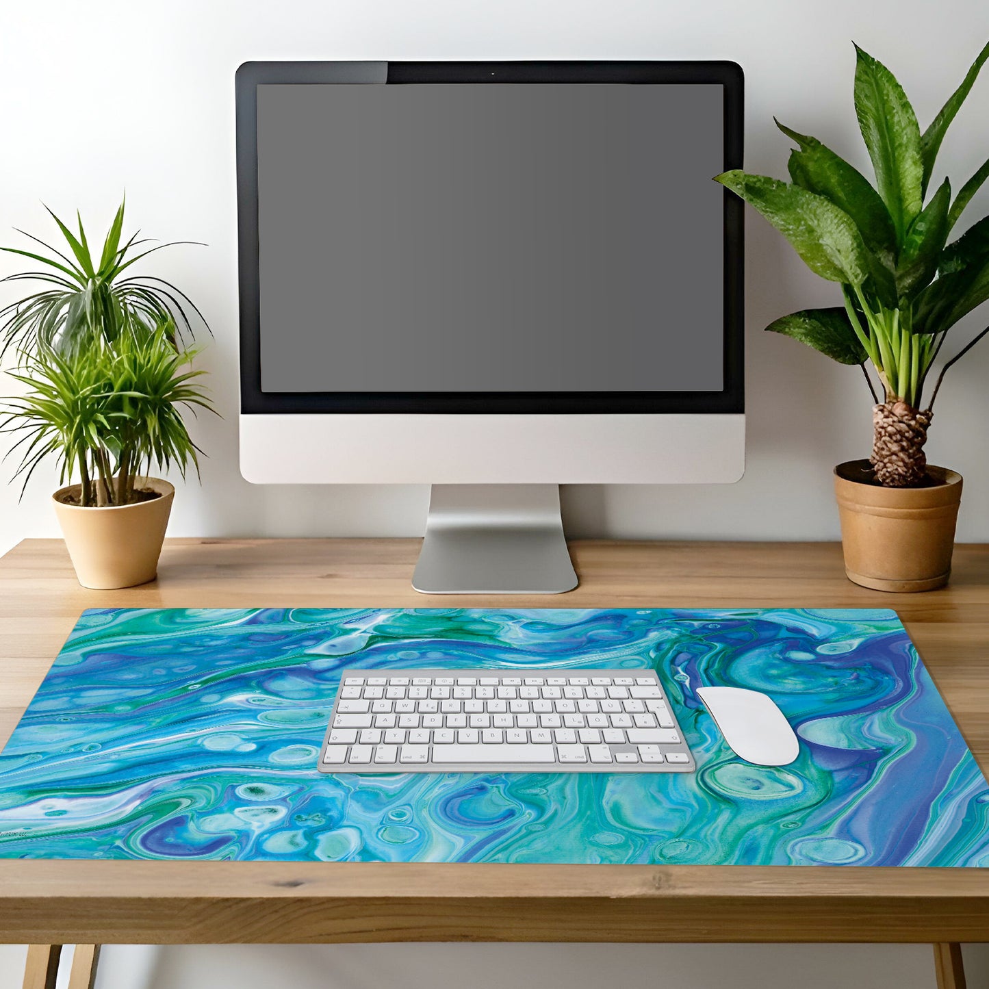 CounterArt Blue Fluidity Large Waterproof Desk Protector 32” x 16” Made in The USA Desk Mat Office Mat Large Mouse Pad