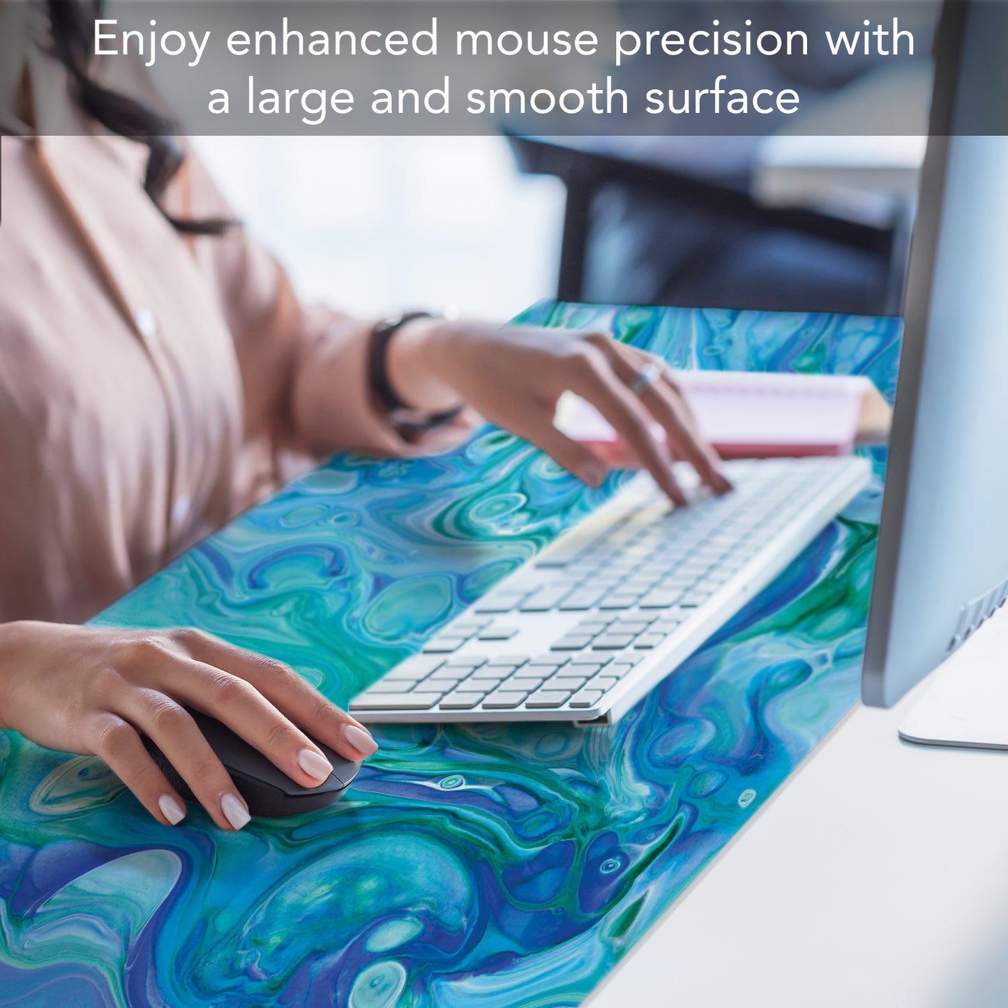 CounterArt Blue Fluidity Large Waterproof Desk Protector 32” x 16” Made in The USA Desk Mat Office Mat Large Mouse Pad