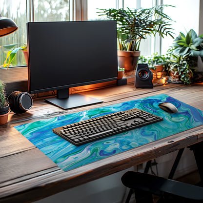 CounterArt Blue Fluidity Large Waterproof Desk Protector 32” x 16” Made in The USA Desk Mat Office Mat Large Mouse Pad
