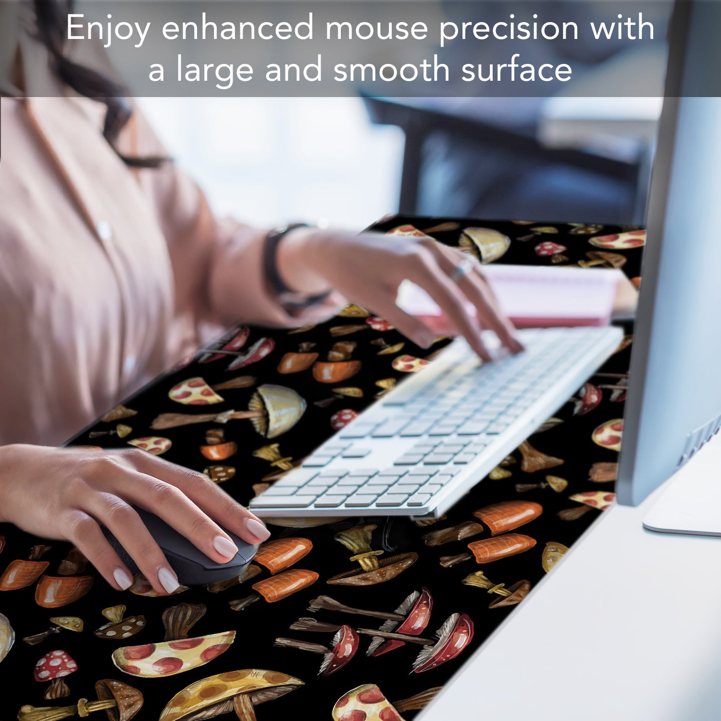 CounterArt Mushroom Madness Large Waterproof Desk Protector 32” x 16” Made in The USA Desk Mat Office Mat Large Mouse Pad