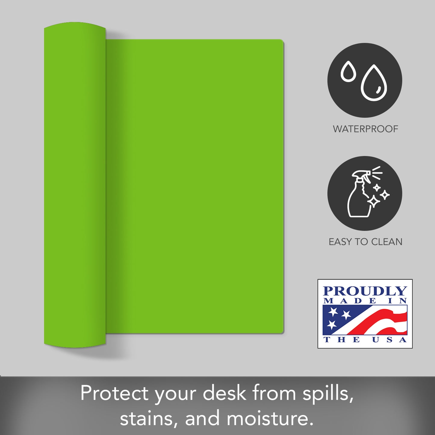 CounterArt Large Waterproof Desk Protector-Lime Green 32” x 16” Made in The USA Desk Mat Office Mat Large Mouse Pad