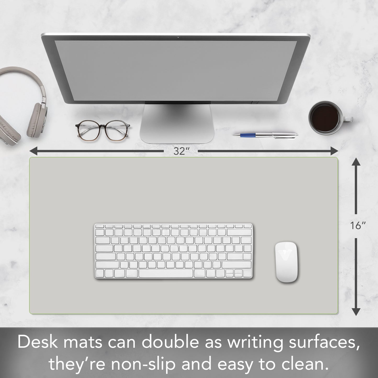 CounterArt Large Waterproof Desk Protector-Light Grey 32” x 16” Made in The USA Desk Mat Office Mat Large Mouse Pad