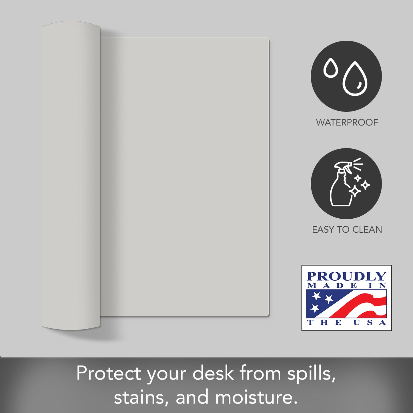 CounterArt Large Waterproof Desk Protector-Light Grey 32” x 16” Made in The USA Desk Mat Office Mat Large Mouse Pad
