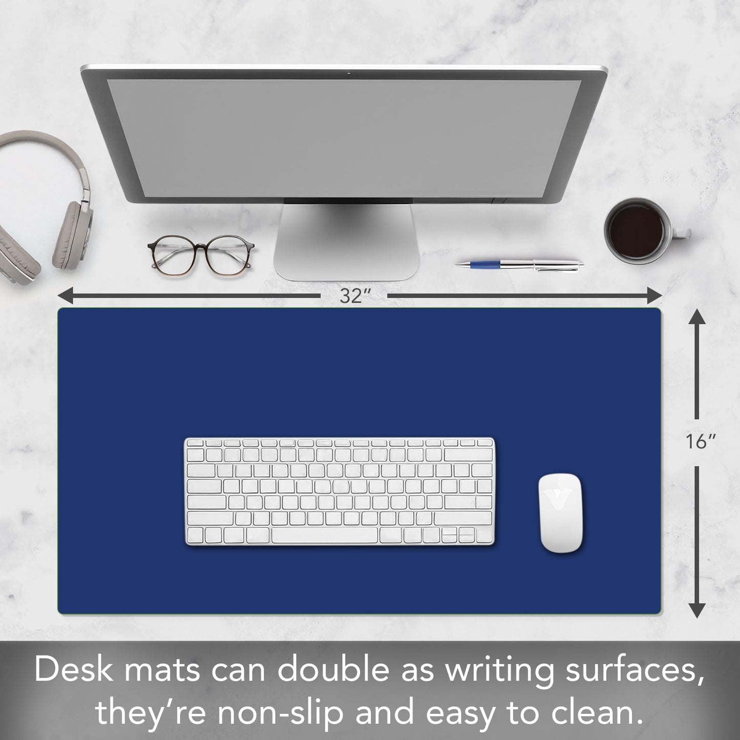 CounterArt Large Waterproof Desk Protector-Blue 32” x 16” Made in The USA Desk Mat Office Mat Large Mouse Pad