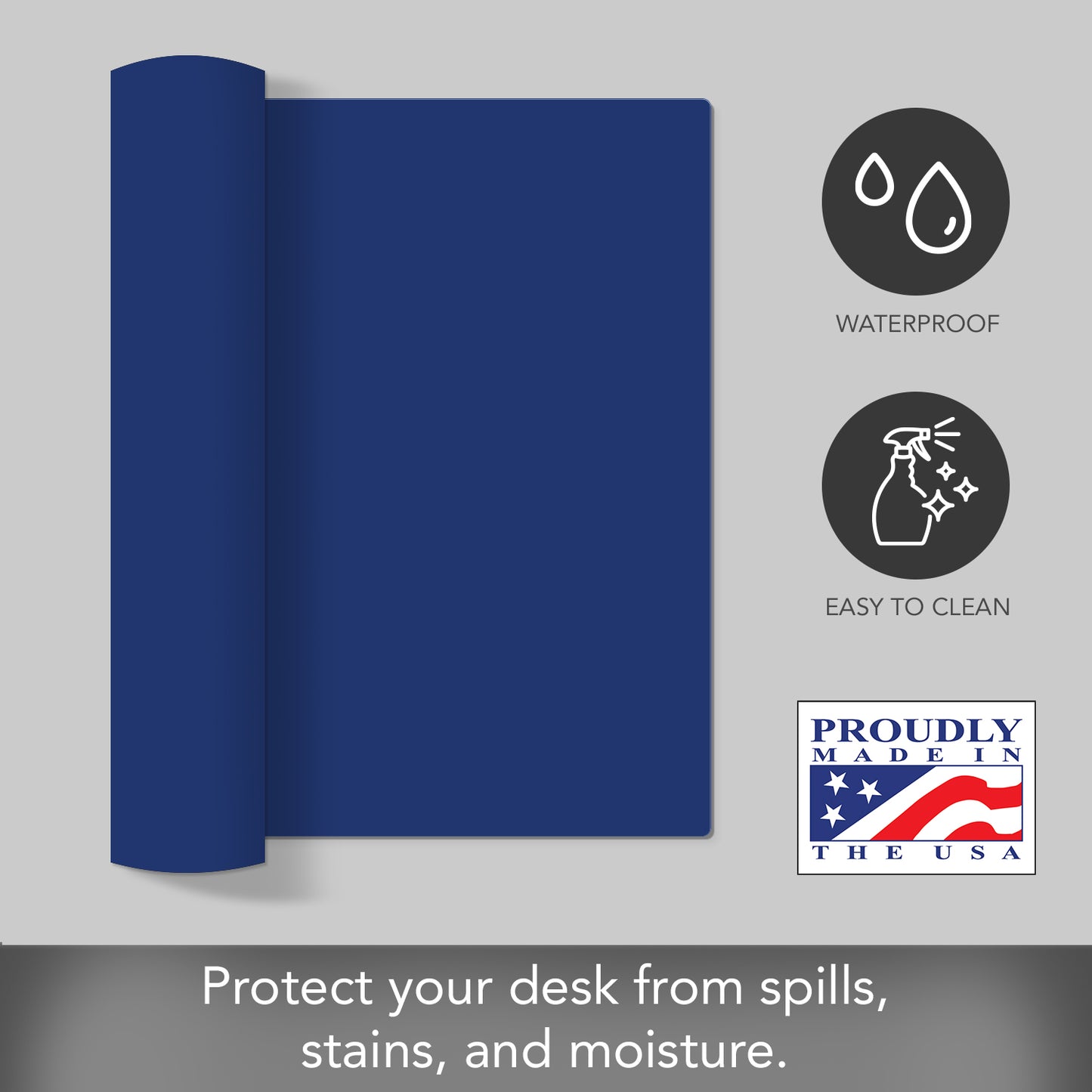 CounterArt Large Waterproof Desk Protector-Blue 32” x 16” Made in The USA Desk Mat Office Mat Large Mouse Pad