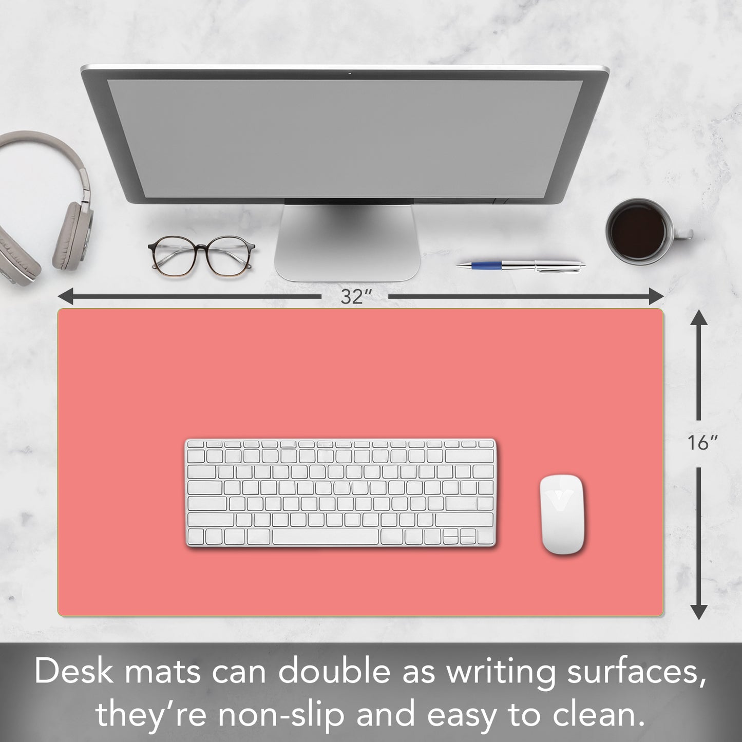 CounterArt Large Waterproof Desk Protector-Coral 32” x 16” Made in The USA Desk Mat Office Mat Large Mouse Pad