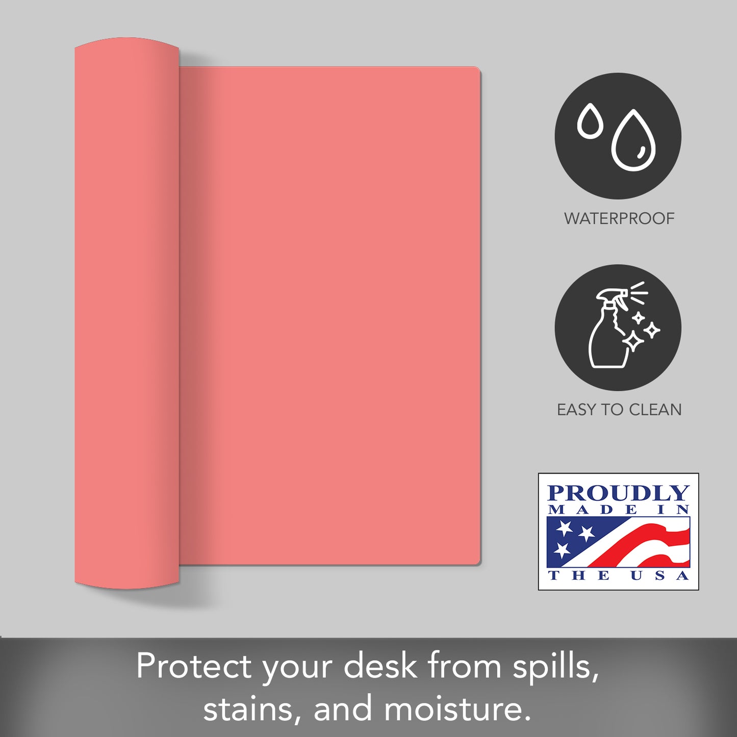 CounterArt Large Waterproof Desk Protector-Coral 32” x 16” Made in The USA Desk Mat Office Mat Large Mouse Pad