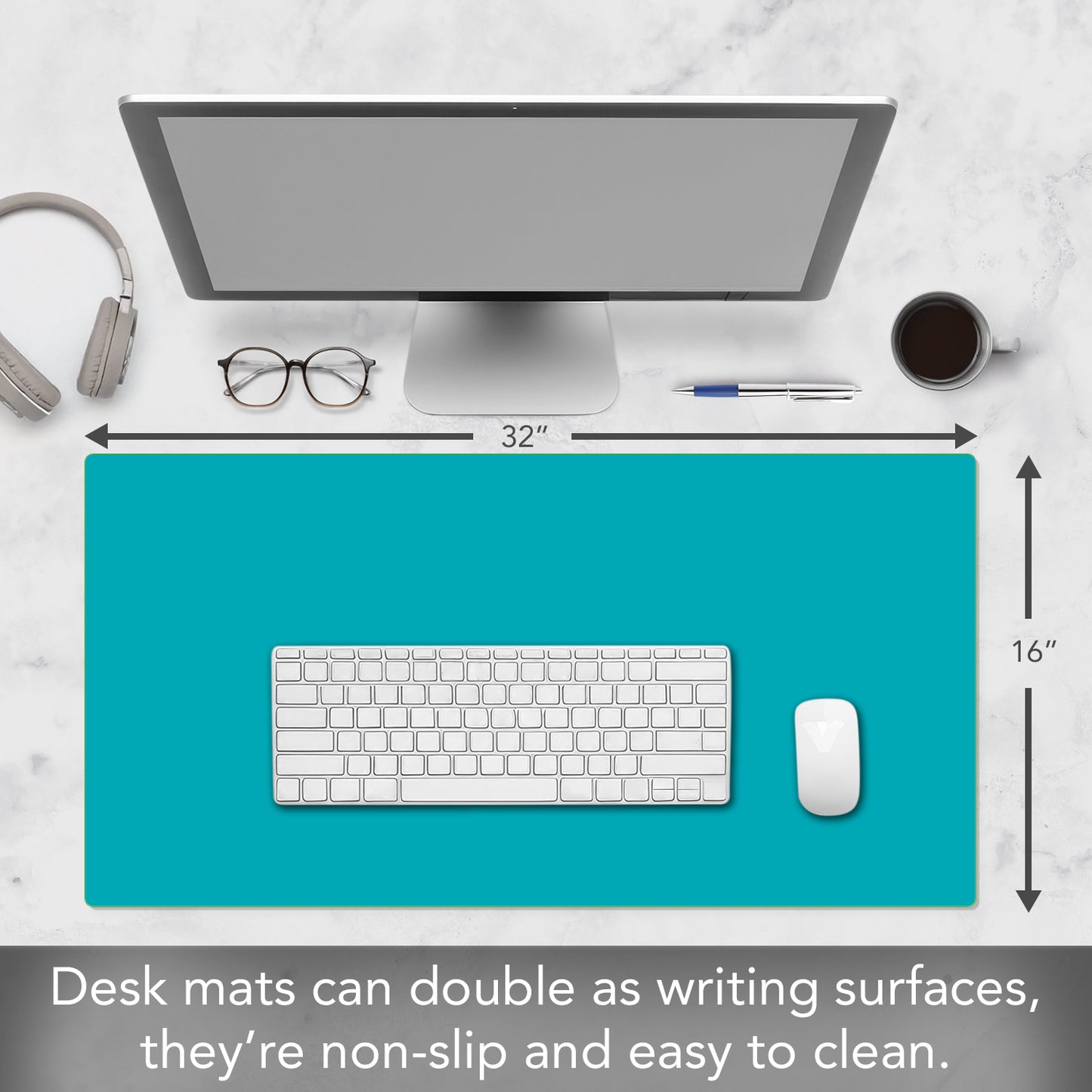 CounterArt Large Waterproof Desk Protector-Teal 32” x 16” Made in The USA Desk Mat Office Mat Large Mouse Pad