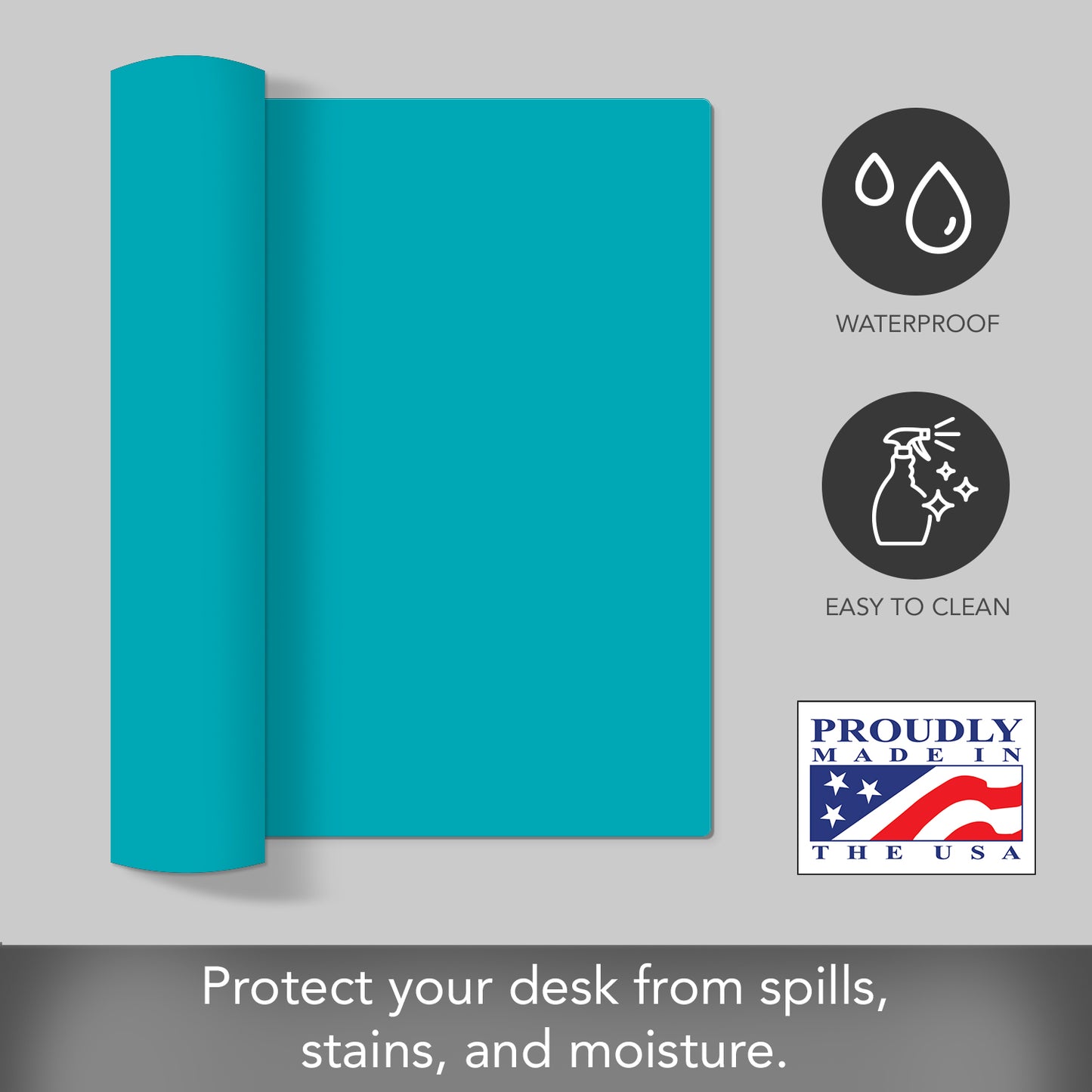 CounterArt Large Waterproof Desk Protector-Teal 32” x 16” Made in The USA Desk Mat Office Mat Large Mouse Pad