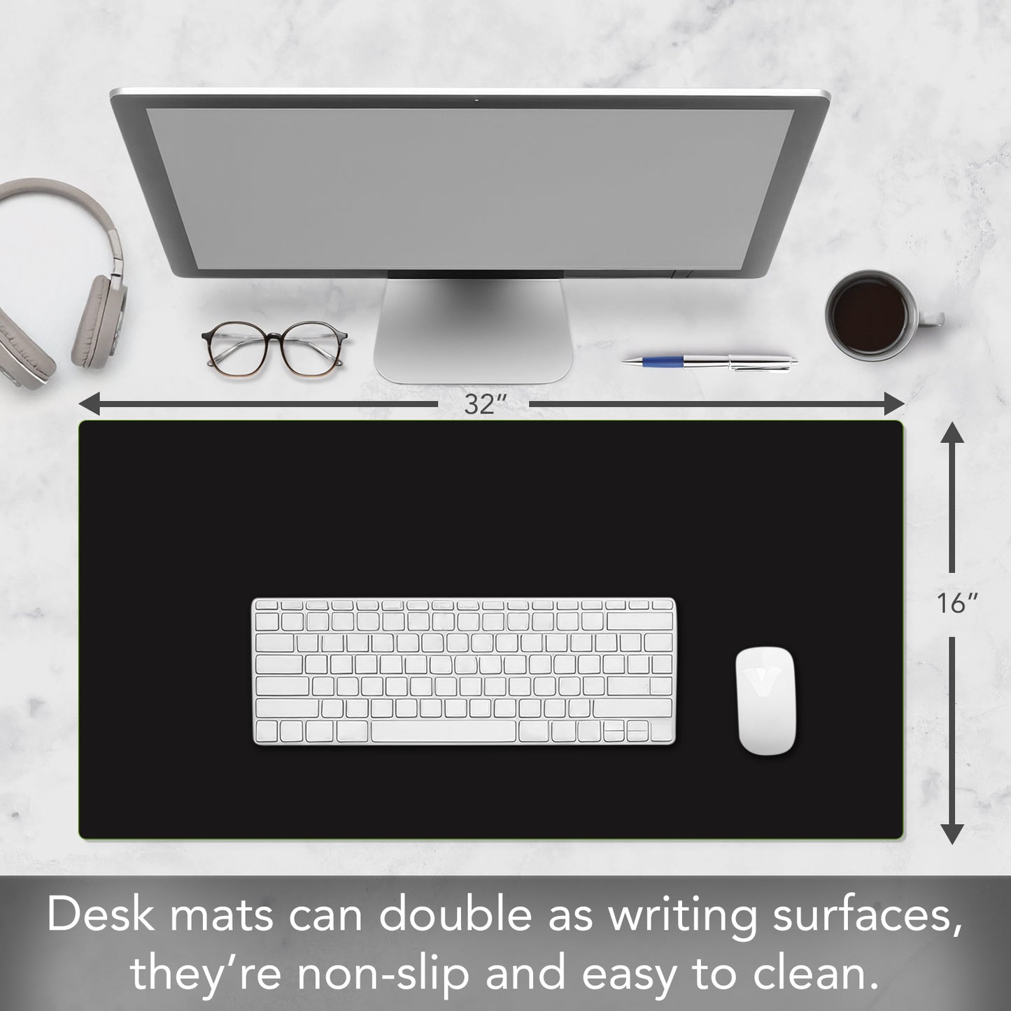 CounterArt Large Waterproof Desk Protector-Black 32” x 16” Made in The USA Desk Mat Office Mat Large Mouse Pad
