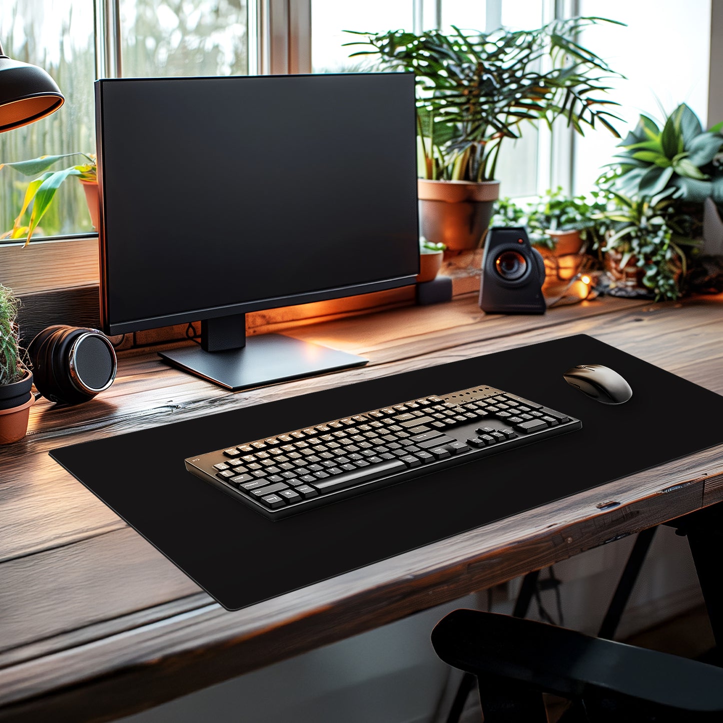 CounterArt Large Waterproof Desk Protector-Black 32” x 16” Made in The USA Desk Mat Office Mat Large Mouse Pad