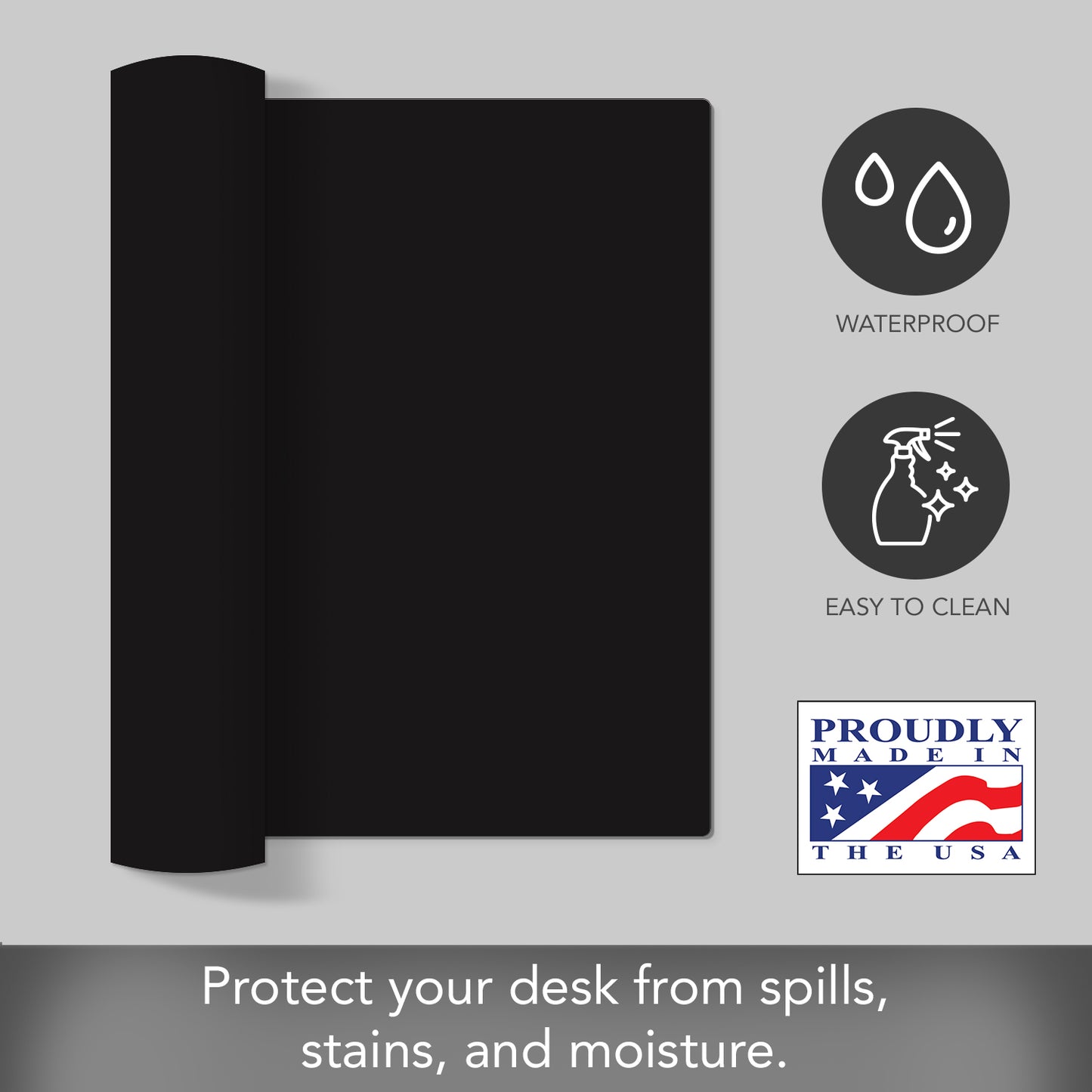 CounterArt Large Waterproof Desk Protector-Black 32” x 16” Made in The USA Desk Mat Office Mat Large Mouse Pad