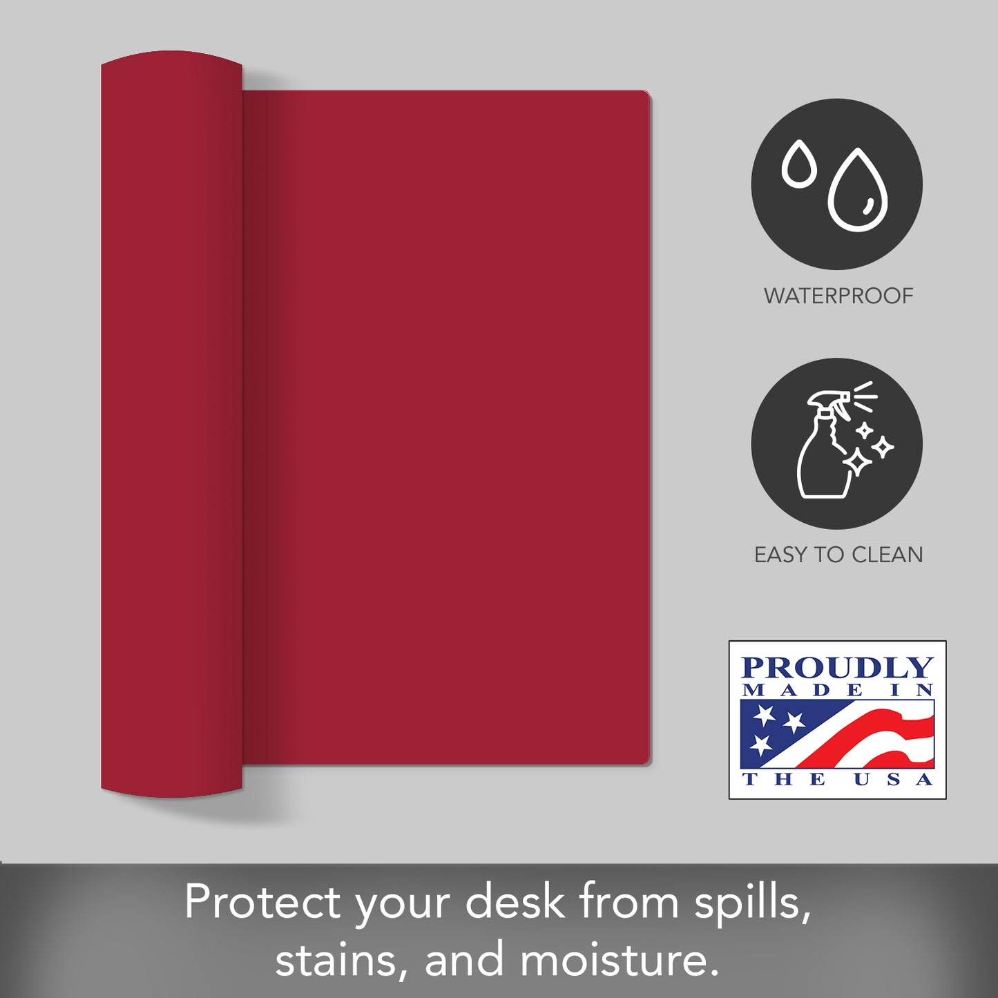 CounterArt Large Waterproof Desk Protector-Red 32” x 16” Made in The USA Desk Mat Office Mat Large Mouse Pad