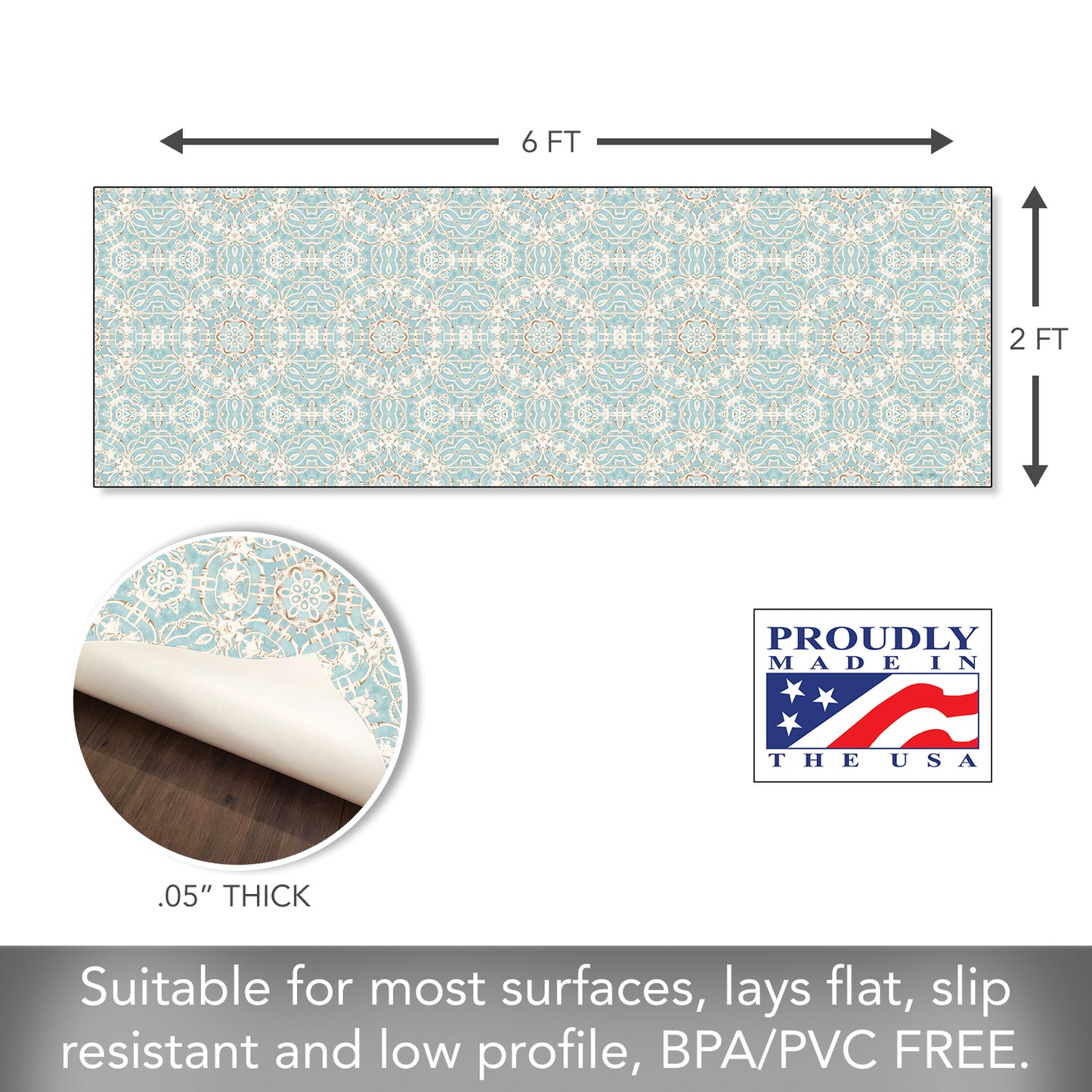Highland Home Elegance Deco-Floormat, Decorative Mat, Designer Rug, Waterproof, Low Profile, Eco-Friendly Non Slip, Made in The USA