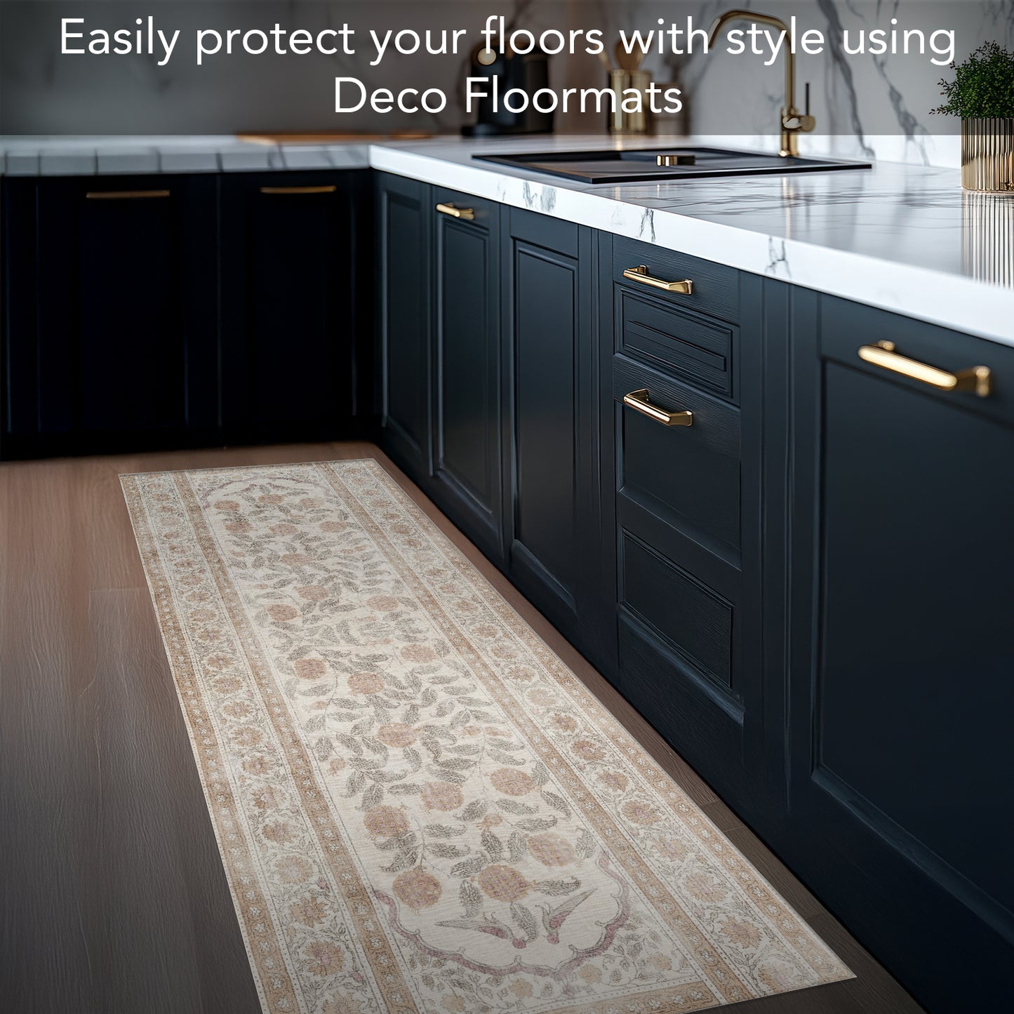 Highland Home Neutral Textile Deco-Floormat, Decorative Mat, Designer Rug, Waterproof, Low Profile, Eco-Friendly Non Slip, Made in The USA