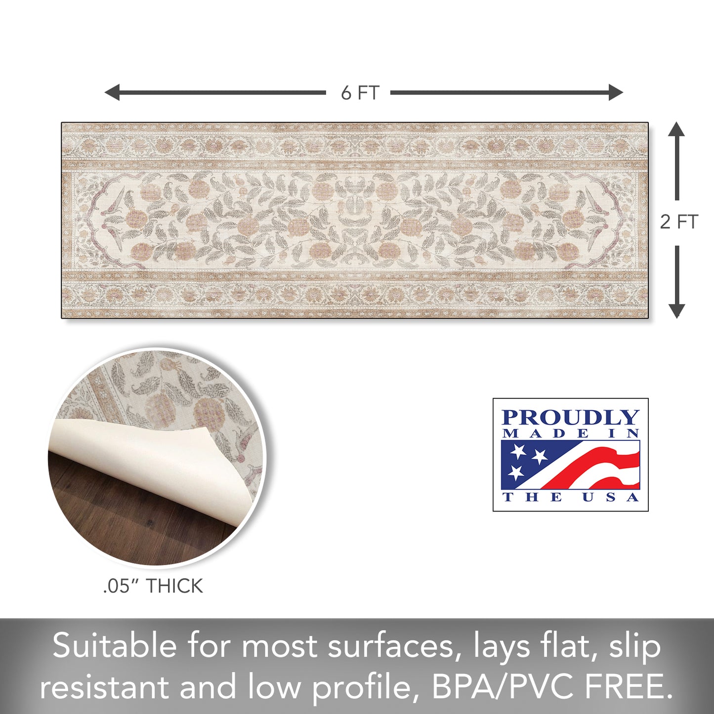 Highland Home Neutral Textile Deco-Floormat, Decorative Mat, Designer Rug, Waterproof, Low Profile, Eco-Friendly Non Slip, Made in The USA