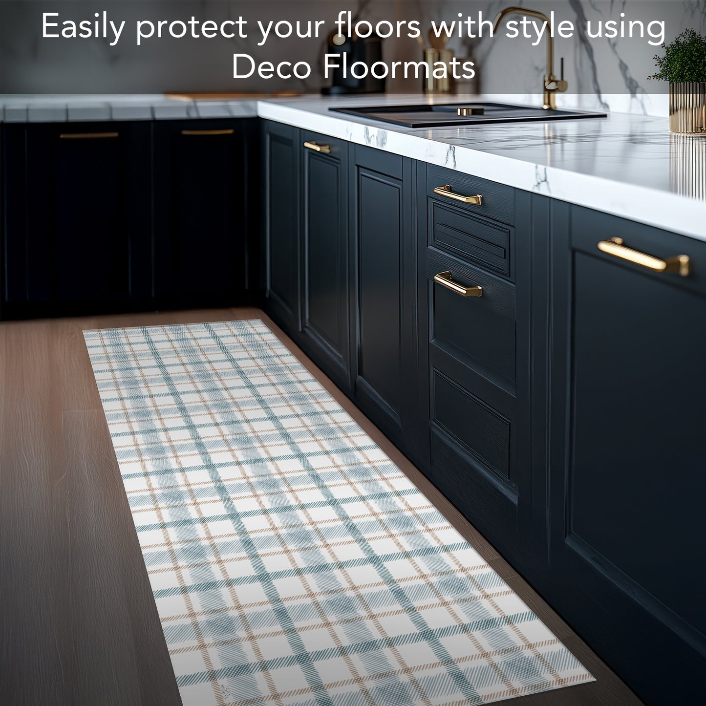Highland Home Ticking Plaid Deco-Floormat, Decorative Mat, Designer Rug, Waterproof, Low Profile, Eco-Friendly Non Slip, Made in The USA
