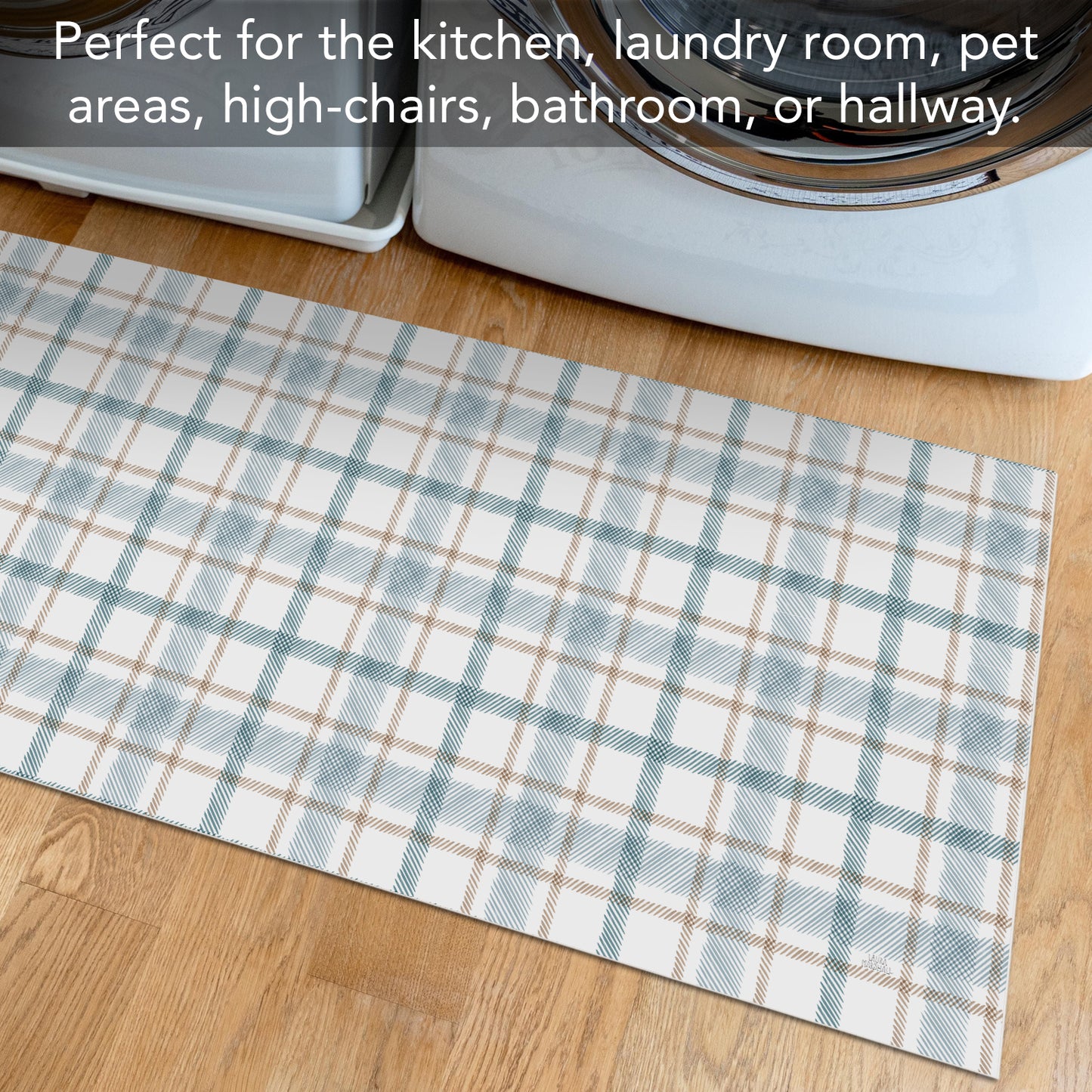 Highland Home Ticking Plaid Deco-Floormat, Decorative Mat, Designer Rug, Waterproof, Low Profile, Eco-Friendly Non Slip, Made in The USA