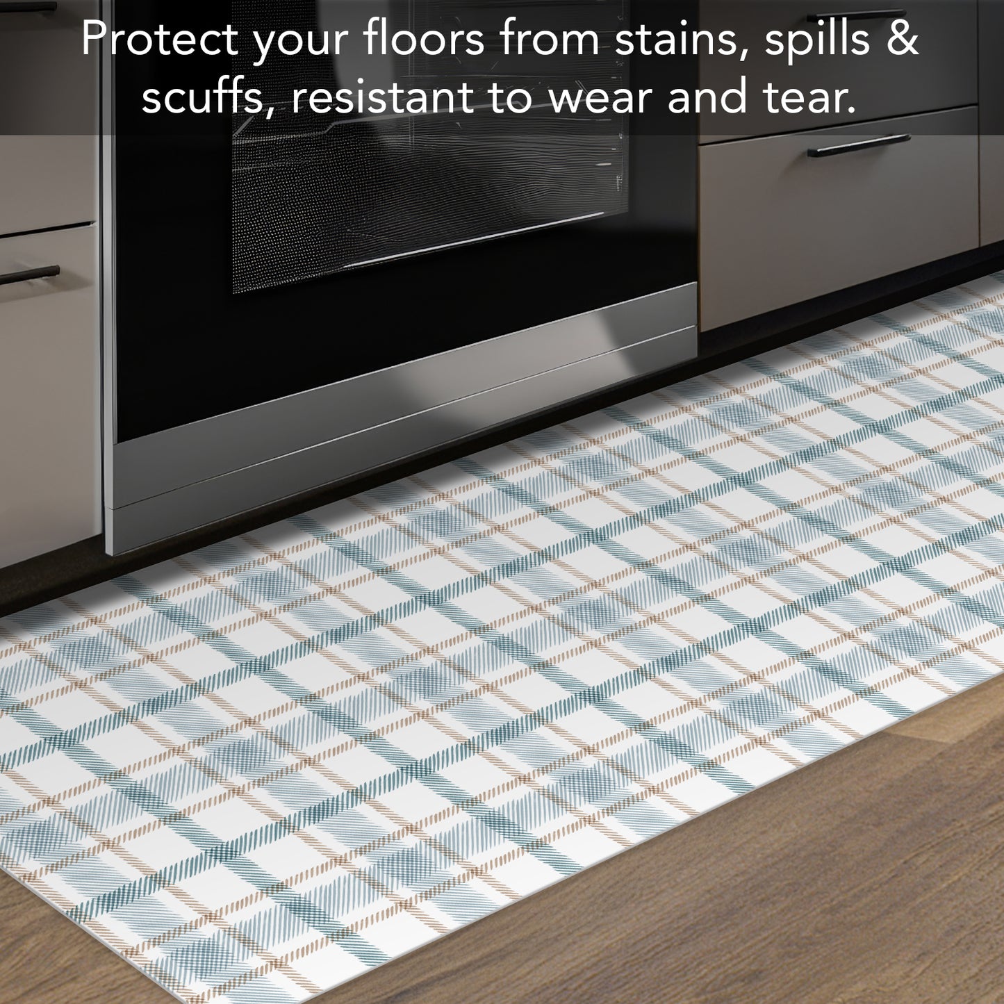 Highland Home Ticking Plaid Deco-Floormat, Decorative Mat, Designer Rug, Waterproof, Low Profile, Eco-Friendly Non Slip, Made in The USA