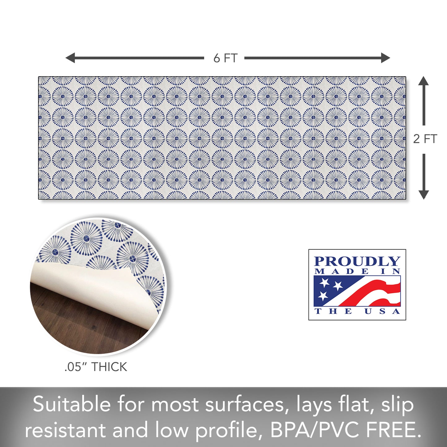 Highland Home Sun Tiles Deco-Floormat, Decorative Mat, Designer Rug, Waterproof, Low Profile, Eco-Friendly Non Slip, Made in The USA