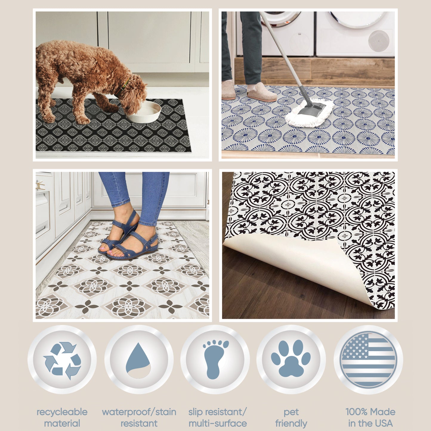 Highland Home Lakeside Deco-Floormat, Decorative Mat, Designer Rug, Waterproof, Low Profile, Eco-Friendly Non Slip, Made in The USA