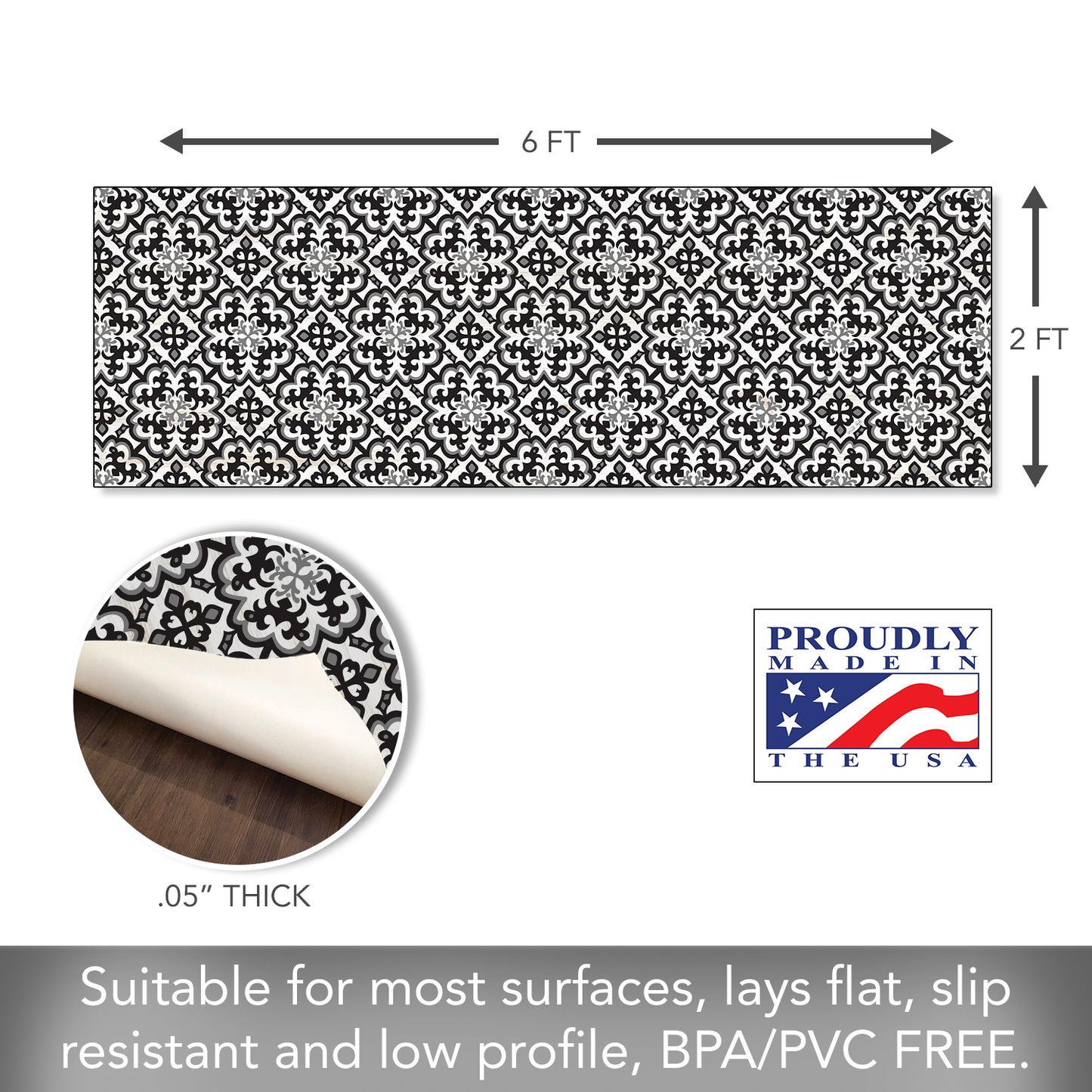 Highland Home Farm Chic Design Deco-Floormat, Decorative Mat, Designer Rug, Waterproof, Low Profile, Eco-Friendly Non Slip, Made in The USA