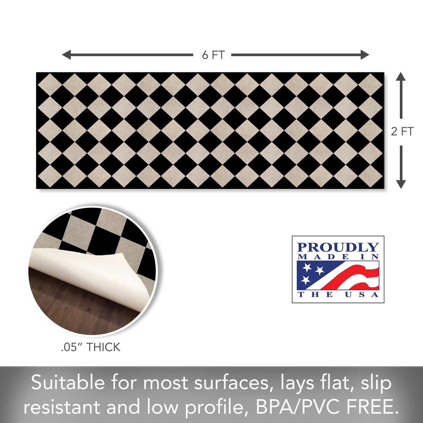 Highland Home Diamonds Deco-Floormat, Decorative Mat, Designer Rug, Waterproof, Low Profile, Eco-Friendly Non Slip, Made in The USA