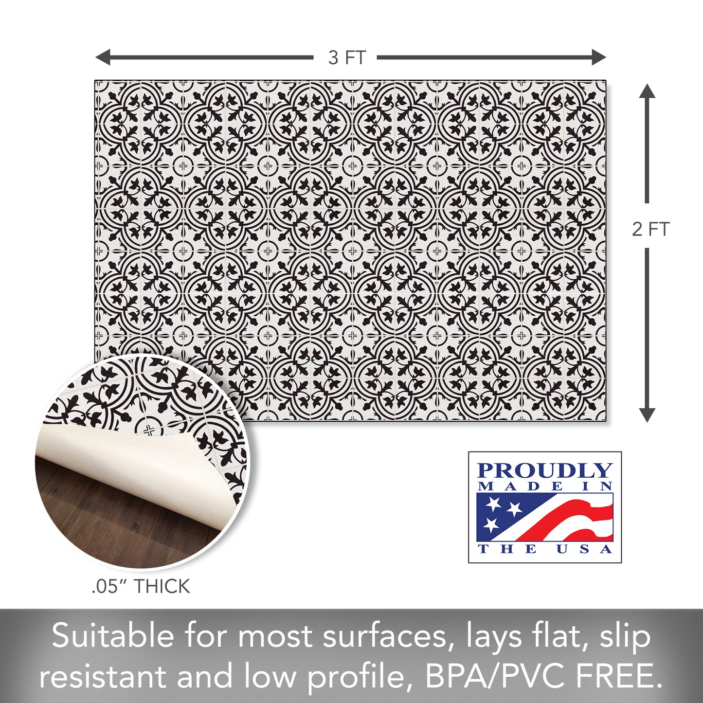Highland Home Backsplash Tile Design Deco-Floormat, Decorative Mat, Designer Rug, Waterproof, Low Profile, Eco-Friendly Non Slip, Made in The USA