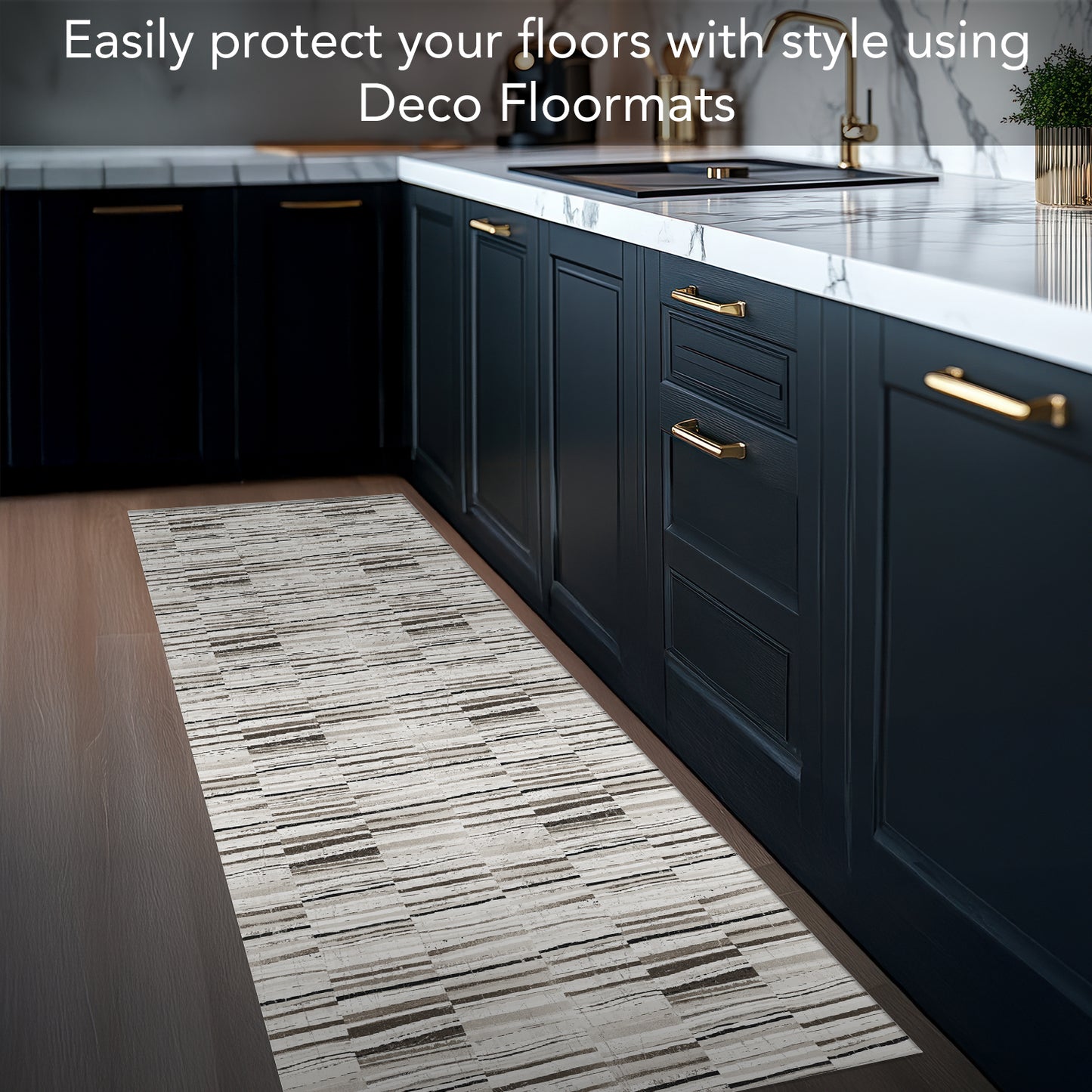 Highland Home Neutral Stripes Deco-Floormat, Decorative Mat, Designer Rug, Waterproof, Low Profile, Eco-Friendly Non Slip, Made in The USA