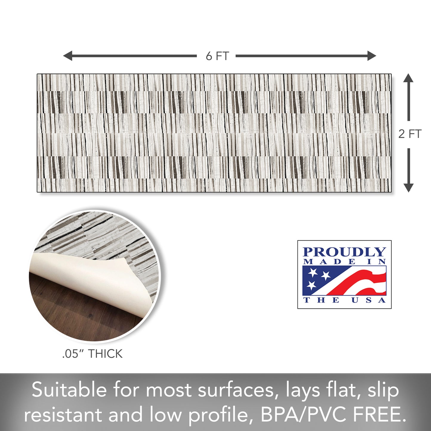 Highland Home Neutral Stripes Deco-Floormat, Decorative Mat, Designer Rug, Waterproof, Low Profile, Eco-Friendly Non Slip, Made in The USA