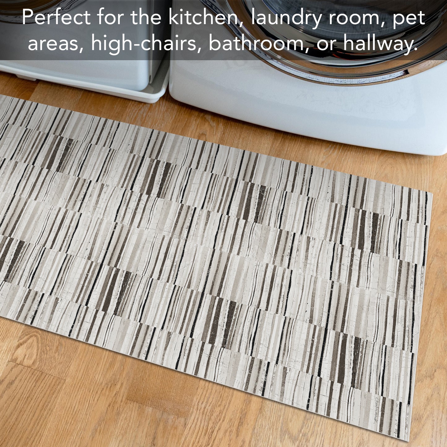 Highland Home Neutral Stripes Deco-Floormat, Decorative Mat, Designer Rug, Waterproof, Low Profile, Eco-Friendly Non Slip, Made in The USA