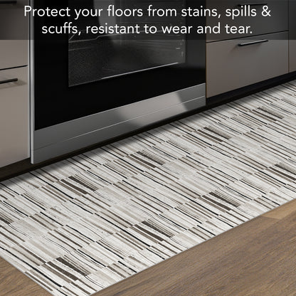 Highland Home Neutral Stripes Deco-Floormat, Decorative Mat, Designer Rug, Waterproof, Low Profile, Eco-Friendly Non Slip, Made in The USA