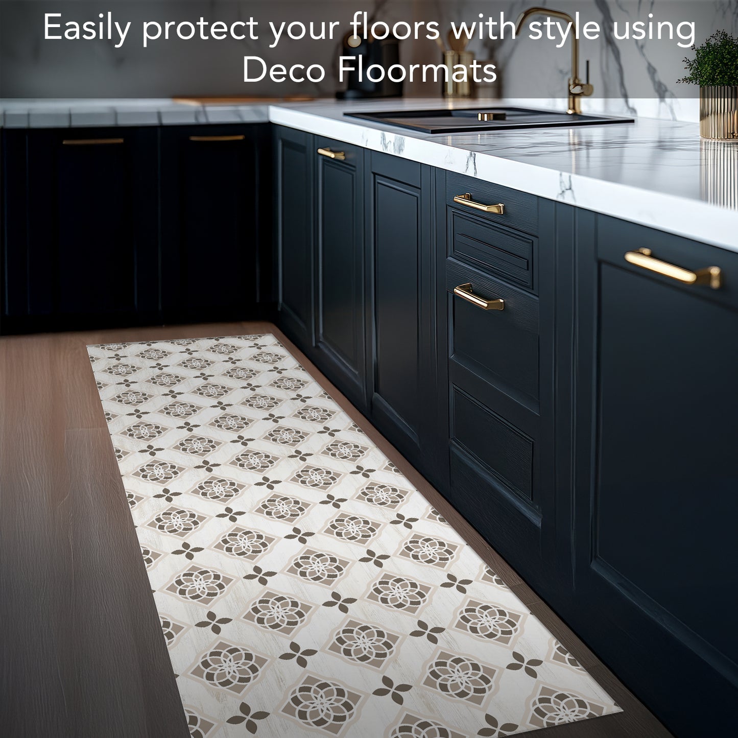 Highland Home Neutral Tiles Design Deco-Floormat, Decorative Mat, Designer Rug, Waterproof, Low Profile, Eco-Friendly Non Slip, Made in The USA