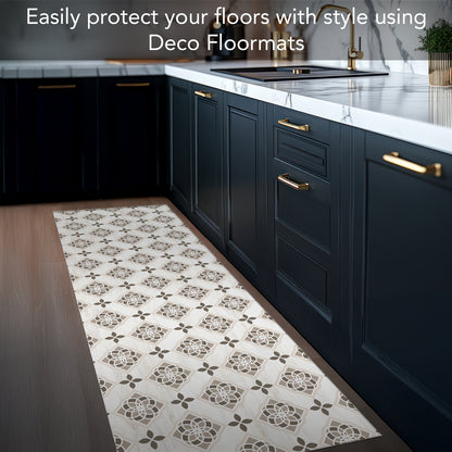 Highland Home Neutral Tiles Design Deco-Floormat, Decorative Mat, Designer Rug, Waterproof, Low Profile, Eco-Friendly Non Slip, Made in The USA