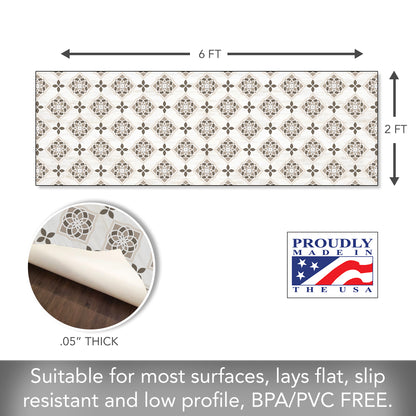 Highland Home Neutral Tiles Design Deco-Floormat, Decorative Mat, Designer Rug, Waterproof, Low Profile, Eco-Friendly Non Slip, Made in The USA