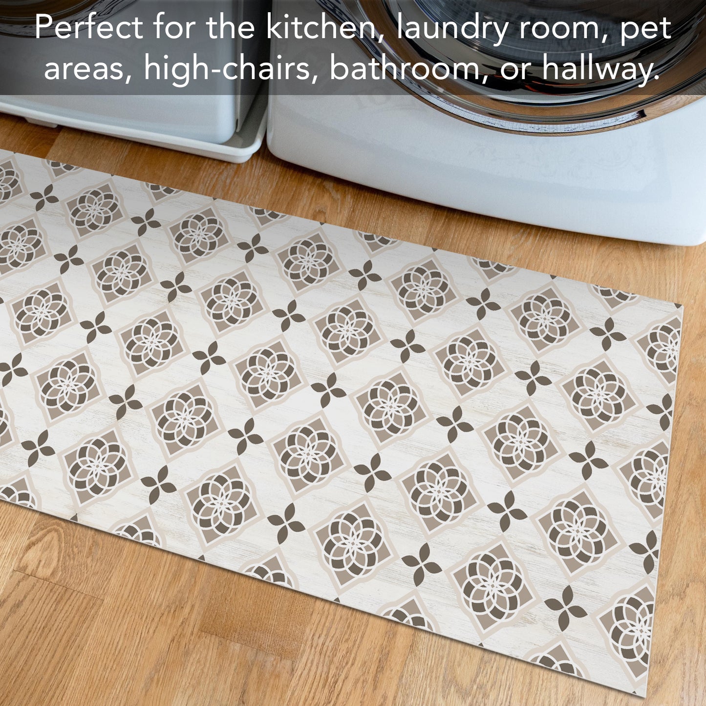 Highland Home Neutral Tiles Design Deco-Floormat, Decorative Mat, Designer Rug, Waterproof, Low Profile, Eco-Friendly Non Slip, Made in The USA